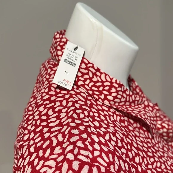 Talbots Red and White Short-Sleeve Printed Midi Shirt Dress - Picture 4 of 8
